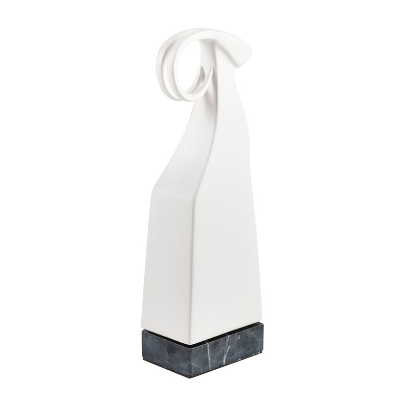 Atlas Lighting Serengeti Ram Sculpture | Matte White Earthenware on Black Stone Base | Bookshelf & Credenza Decor | Model AC11579-01
