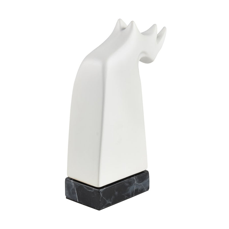 Atlas Lighting Serengeti Rhino Sculpture | Matte White Earthenware on Black Stone Base | Bookshelf & Credenza Decor | Model AC11580-01