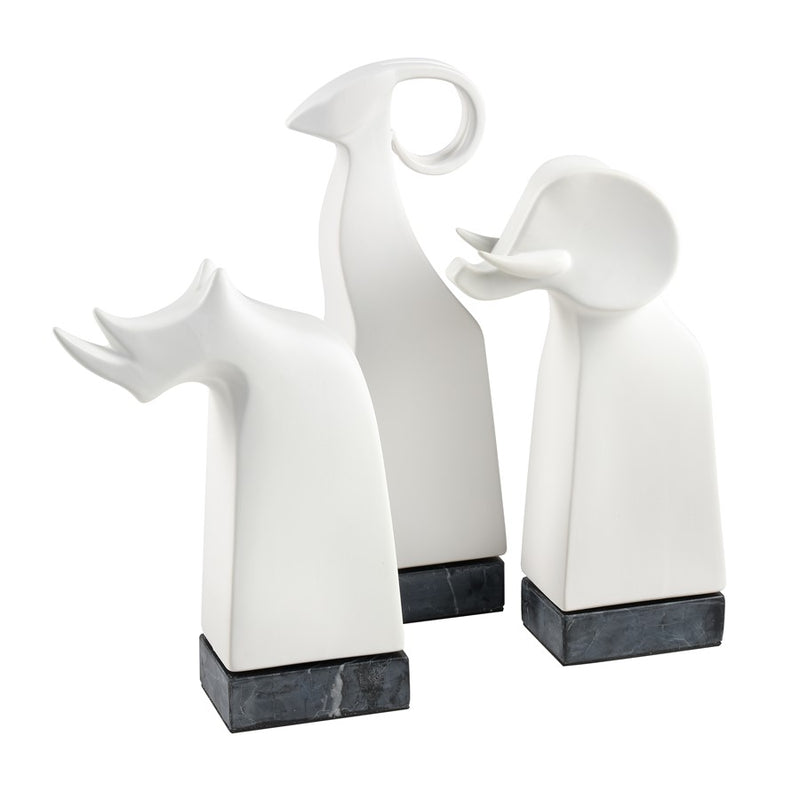 Atlas Lighting Serengeti Rhino Sculpture | Matte White Earthenware on Black Stone Base | Bookshelf & Credenza Decor | Model AC11580-01