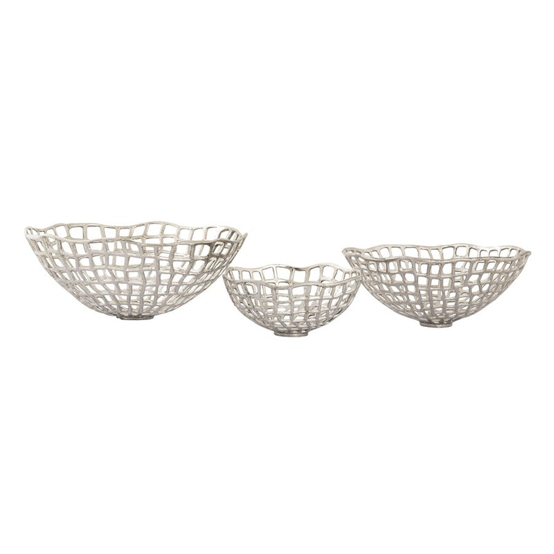 Atlas Lighting Shore Weave Basket Set of 3 | Transitional Nickel Metal Decorative Bowls | Kitchen & Dining Room Display | Model AC11590-01S