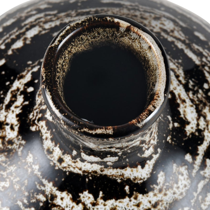 Atlas Lighting Simone Small Vase | Black Earthenware with Brown Spiral Glaze | Living Room & Entryway Decor | 8 x 8 x 9 in | Model AC11594-01