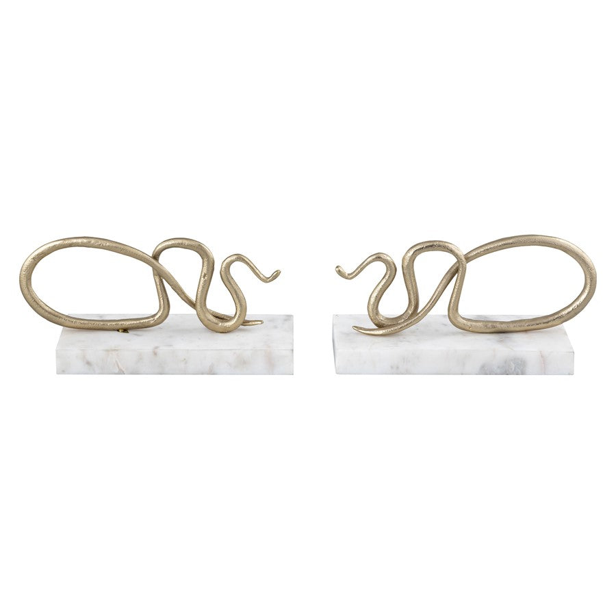 Atlas Lighting Snake Bookend Set of 2, Polished Brass