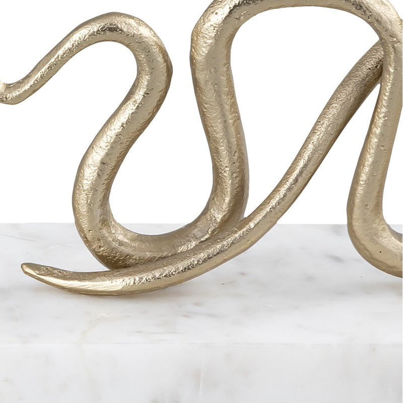 Atlas Lighting Snake Bookend Set of 2 | Polished Brass Serpent on White Marble Base | Bookshelf & Desktop Decor | Model AC11596-01S