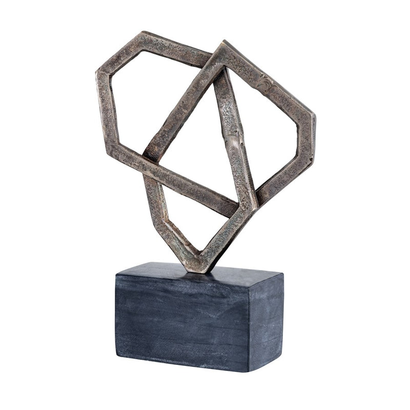 Atlas Lighting Spade 16in Antique Bronze Metal Sculpture | Gold-Distressed Finish on Marble Base | Bookshelf & Mantel Accent | Model AC11601-01