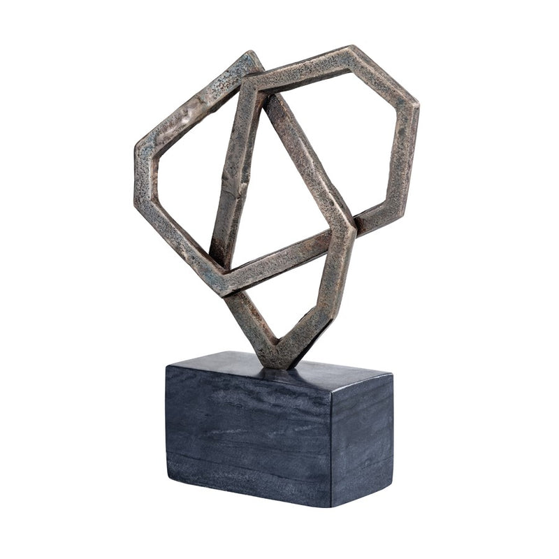Atlas Lighting Spade 16in Antique Bronze Metal Sculpture | Gold-Distressed Finish on Marble Base | Bookshelf & Mantel Accent | Model AC11601-01