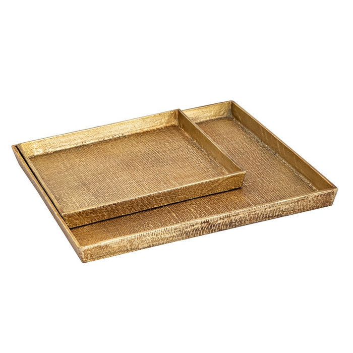 Atlas Lighting Square Linen Texture Tray Set of 2, Brass