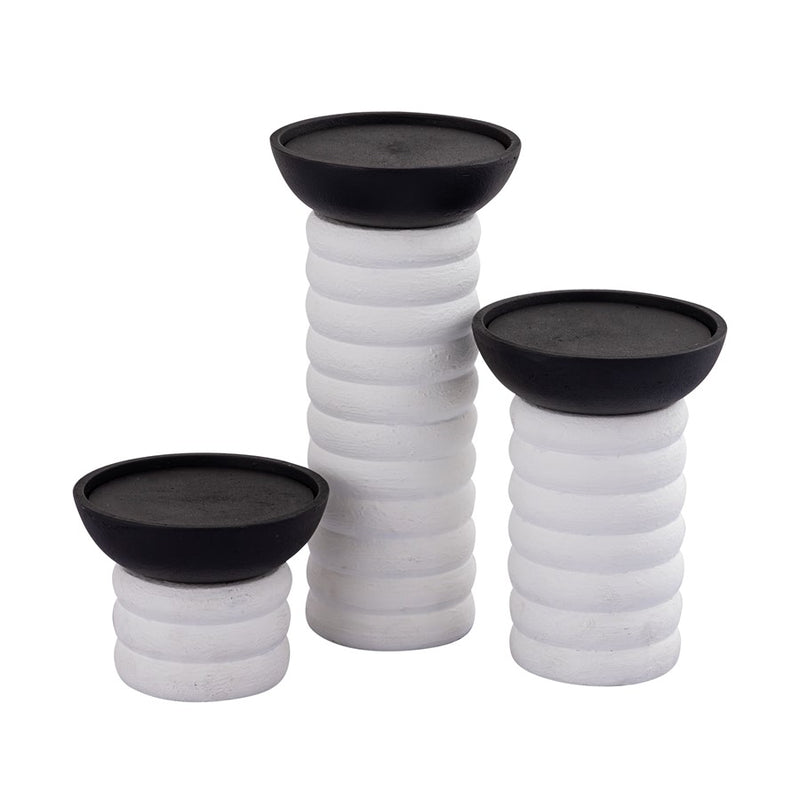 Atlas Lighting Stack Pillar Holder Set of 3 | Plaster White Metal Candle Holders | Mantel & Dining Table Decor | 5 x 5 x 10 in | Model AC11613-01S