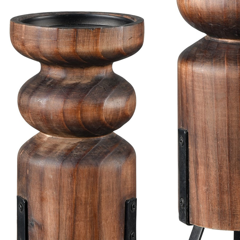 Atlas Lighting Stilton Candleholder, Set of 3 | Transitional Brown Wood & Oil Rubbed Bronze Metal Pillars | Centerpiece & Side | Model AC11617-01S