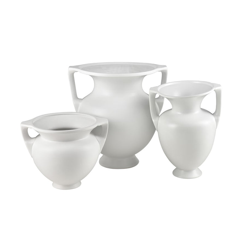 Atlas Lighting Tellis Medium Vase | White Fluted Earthenware with Handles | Living Room & Entryway Decor | 11.75 x 11.75 x 16 in | Model AC11633-01