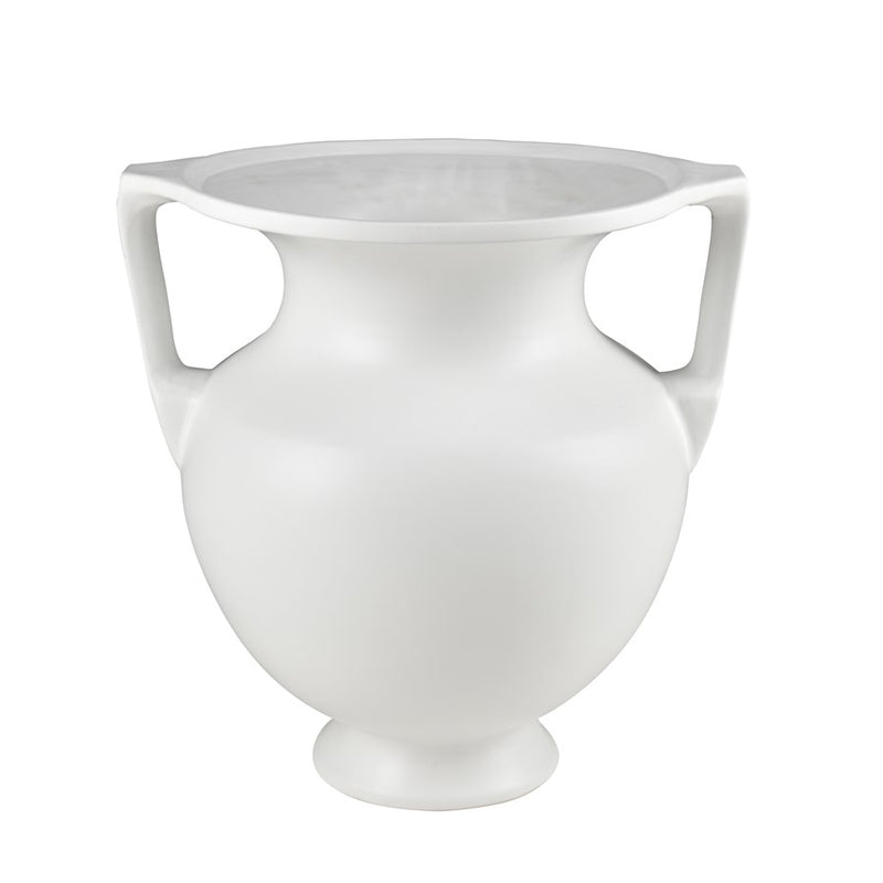 Atlas Lighting Tellis Large Vase | White Fluted Earthenware with Handles | Living Room & Entryway Decor | 17.5 x 17.5 x 18 in | Model AC11633-02