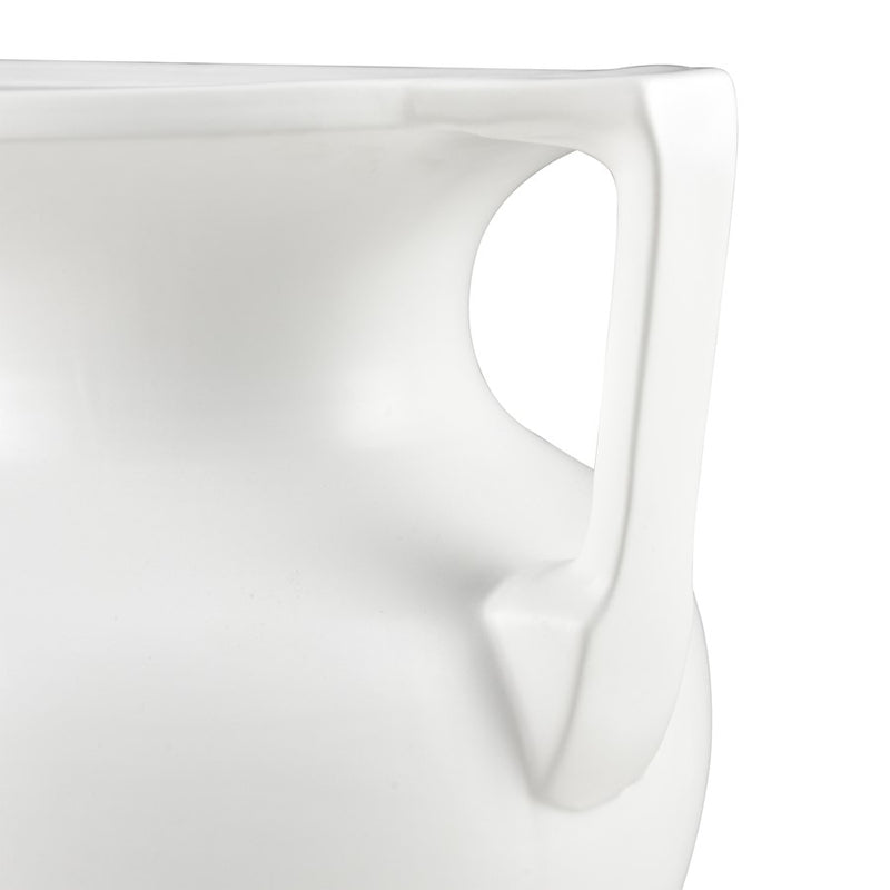 Atlas Lighting Tellis Large Vase | White Fluted Earthenware with Handles | Living Room & Entryway Decor | 17.5 x 17.5 x 18 in | Model AC11633-02