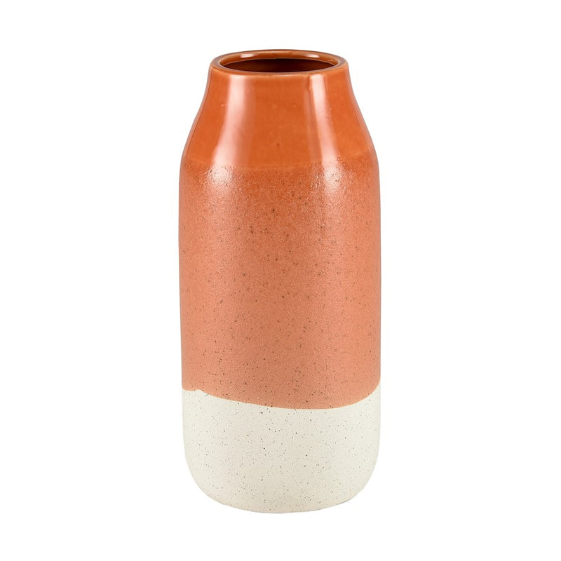 Atlas Lighting Terra Small Vase | Coral & Cream Earthenware | Living Room & Entryway Decor | 5.75 x 5.75 x 12 in | Model AC11635-01