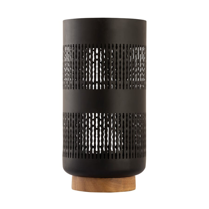 Atlas Lighting Terrell 7in Hurricane | Matte Black Metal & Wood | Entryway & Mantel Decor | 7 x 7 x 14 in | Model AC11636-03
