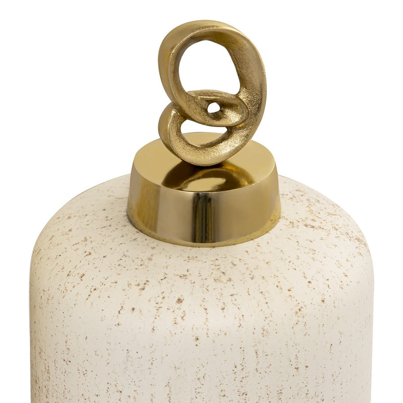 Atlas Lighting Tiff Bottle Set of 2 | Aged Cream Glass with Antique Brass Stoppers | Shelf, Console & Mantel Decor | 5 x 5 x 15 in | Model AC11640-01S
