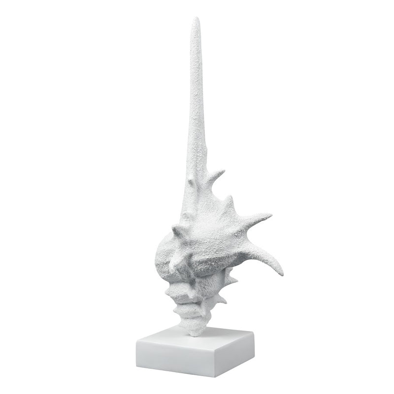 Atlas Lighting Tigertail Shell | Textured White Resin Sculpture on Stand | Coastal Shelf, Console & Entryway Decor | 12 x 9 x 30 in | Model AC11641-01