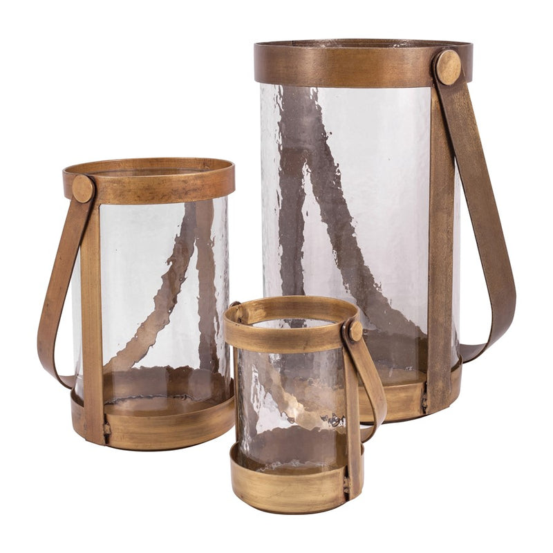 Atlas Lighting Tonal Lantern Set of 3 | Antique Brass Metal & Clear Glass | Mantel & Shelf Decor | 9.5 x 9.5 x 14 in | Model AC11645-01S