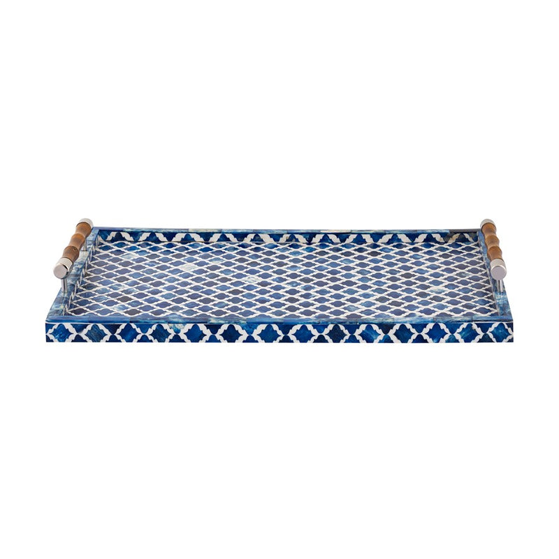 Atlas Lighting Tucker 24in Serving Tray | Blue Ogee Pattern with Bamboo & Polished Nickel Handles | Living Room & Kitchen | Model AC11653-01