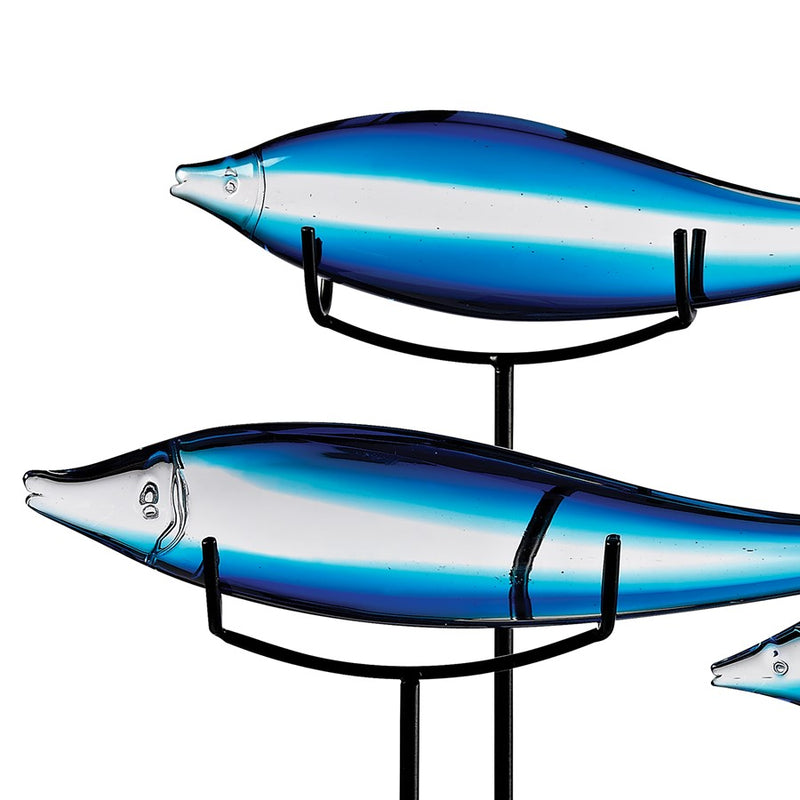 Atlas Lighting Tultui Decorative Tabletop Sculpture | Blue Glass Fish on Black Metal Base | Office, Kitchen & Entryway Decor | Model AC11658-01