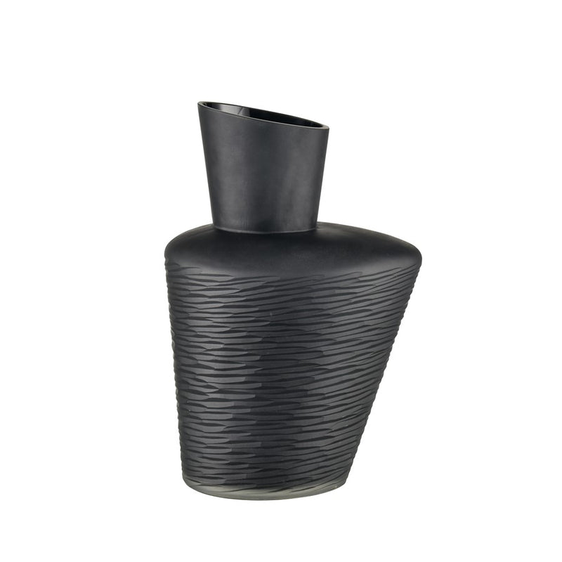 Atlas Lighting Tuxedo Small Vase | Etched Black Textured Glass | Lodge & Modern Decor, Fresh Flowers or Sculpture | Model AC11659-01