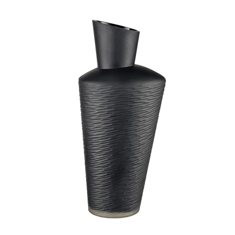 Atlas Lighting Tuxedo Large Vase | Etched Black Textured Glass | Lodge & Modern Decor, Fresh Flowers or Sculpture | Model AC11659-03