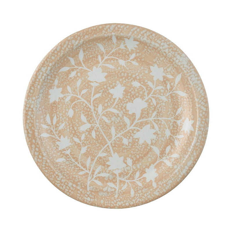 Atlas Lighting Yvonne 18in Round Decorative Charger | Cream Glazed Earthenware with White Floral | Dining Room & Tabletop Accent | Model AC11692-01