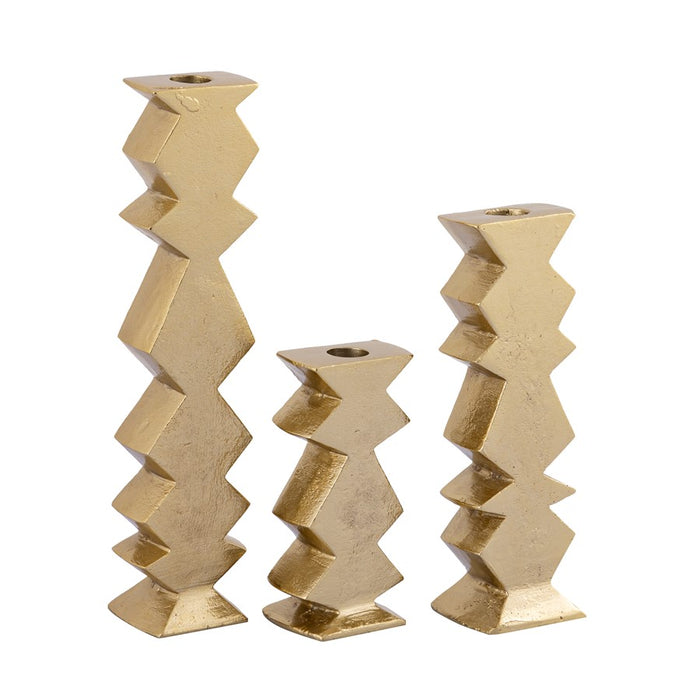 Atlas Lighting Zig Zag Taper Holder, Set of 3, Aged Brass