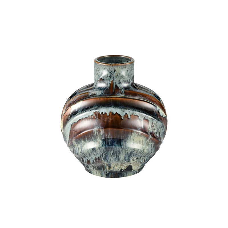 Atlas Lighting Kelly 11in Blue Reactive Earthenware Vase | Transitional Ridged Texture | Side Table & Console Accent | Model AC11705-01