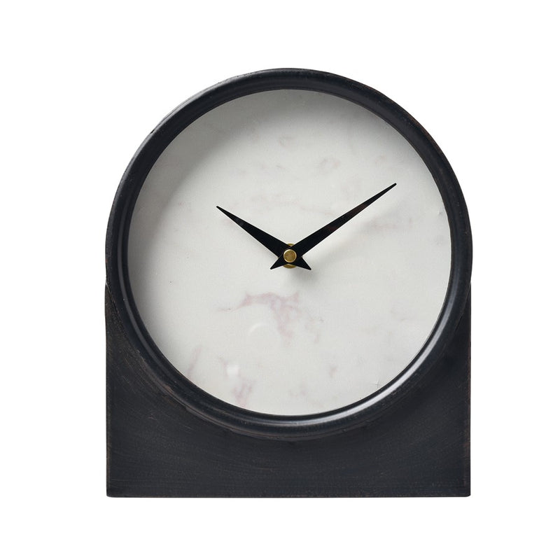 Atlas Lighting Jonah 9in Table Clock | Black Metal and White Marble-Style | Living Room & Office | 7.75 x 2.25 x 9 in | Model CK11007-01