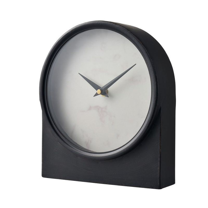 Atlas Lighting Jonah 9in Table Clock | Black Metal and White Marble-Style | Living Room & Office | 7.75 x 2.25 x 9 in | Model CK11007-01