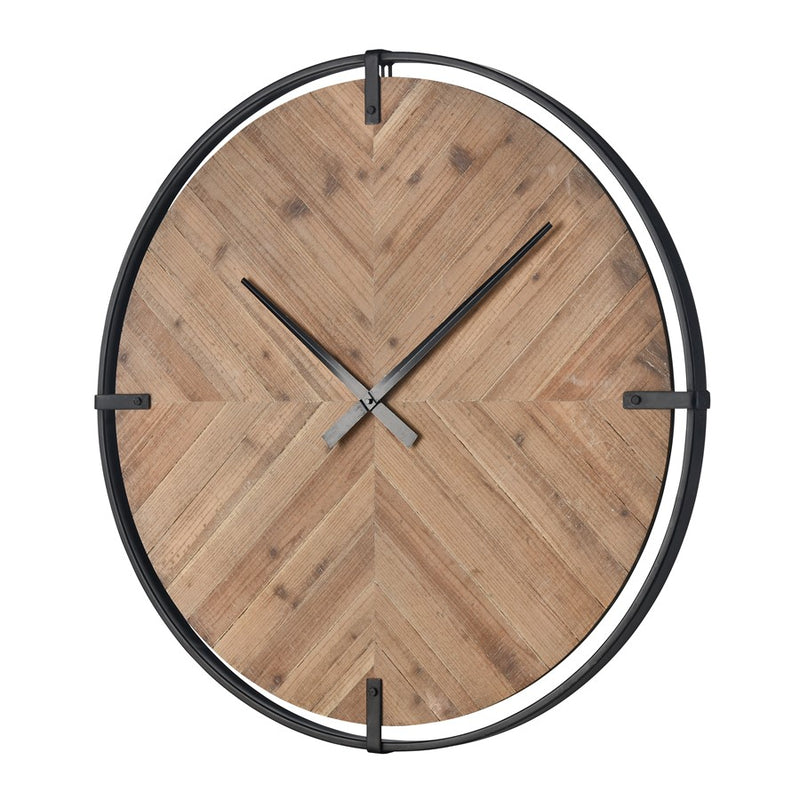 Atlas Lighting Schiller 33in Round Wall Clock | Light Oak and Black Wood Metal | Kitchen & Living Room | 33 x 33 x 1.75 in | Model CK11012-01