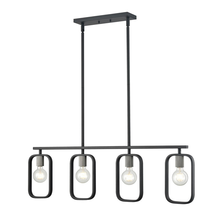Atlas Lighting 39''W 4Lt Linear Chandelier, Black/Nickel Sockets