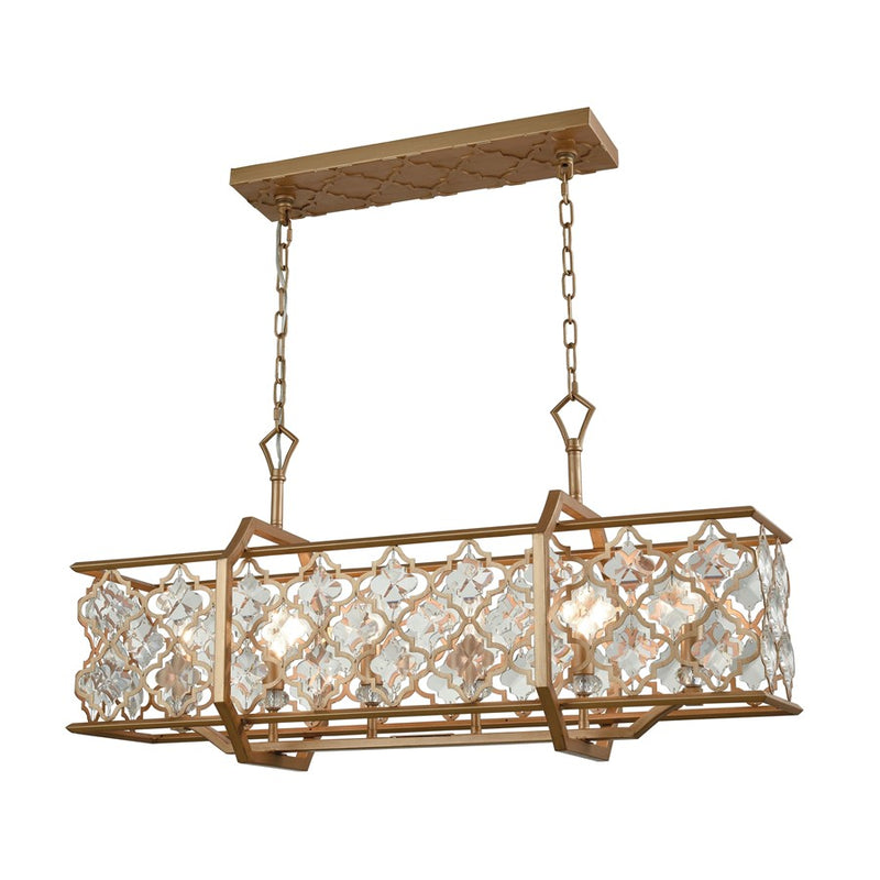 Atlas Lighting Armand 35'' Wide 6Lt Linear Chandelier, Gold/Gold