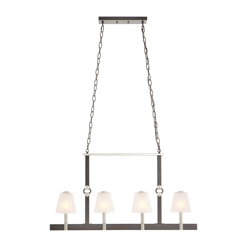 Atlas Armstrong Grove 36in 4-Light Linear Chandelier | Transitional Charcoal and Satin Nickel with White Glass | Kitchen Island | Model CL11004-BK