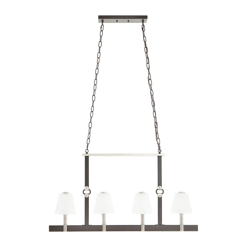 Atlas Armstrong Grove 36in 4-Light Linear Chandelier | Transitional Charcoal and Satin Nickel with White Glass | Kitchen Island | Model CL11004-BK