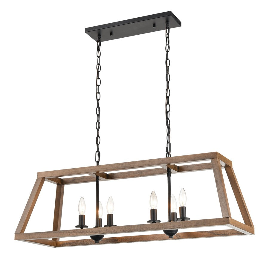 Atlas Lighting Barrow 36'' Wide 6Lt Linear Chandelier, Matte Black