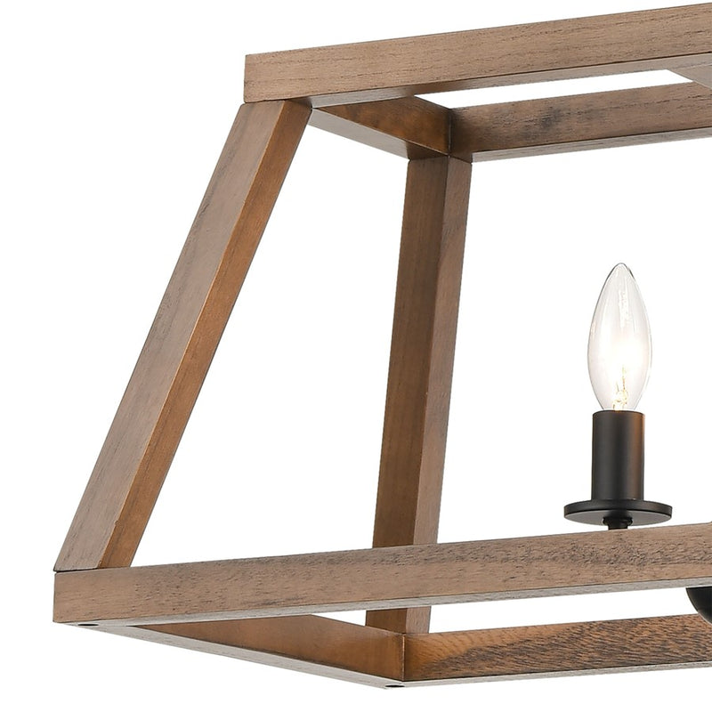 Atlas Barrow 36in 6-Light Linear Chandelier | Transitional Birchwood and Matte Black Metal | Kitchen Island & Dining Room | Model CL11005-NA