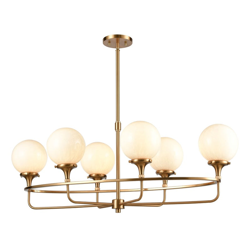 Atlas Beverly Hills 38in 6-Light Linear Chandelier | Modern Satin Brass and White Glass | Kitchen Island & Dining Room | Model CL11006-BS