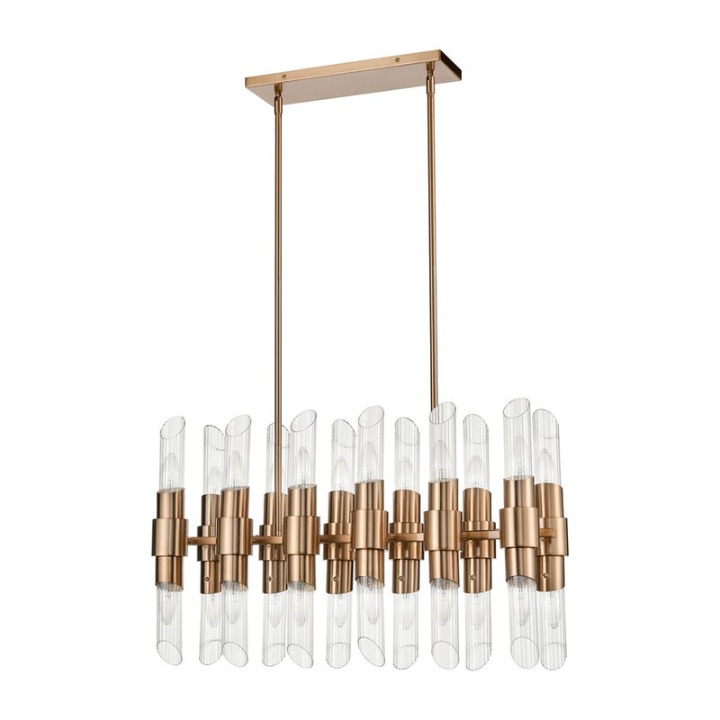 Atlas Carisbrooke 28in 24-Light Linear Chandelier | Modern Burnished Brass and Clear Ribbed Glass | Kitchen Island & Dining Room | Model CL11007-BS