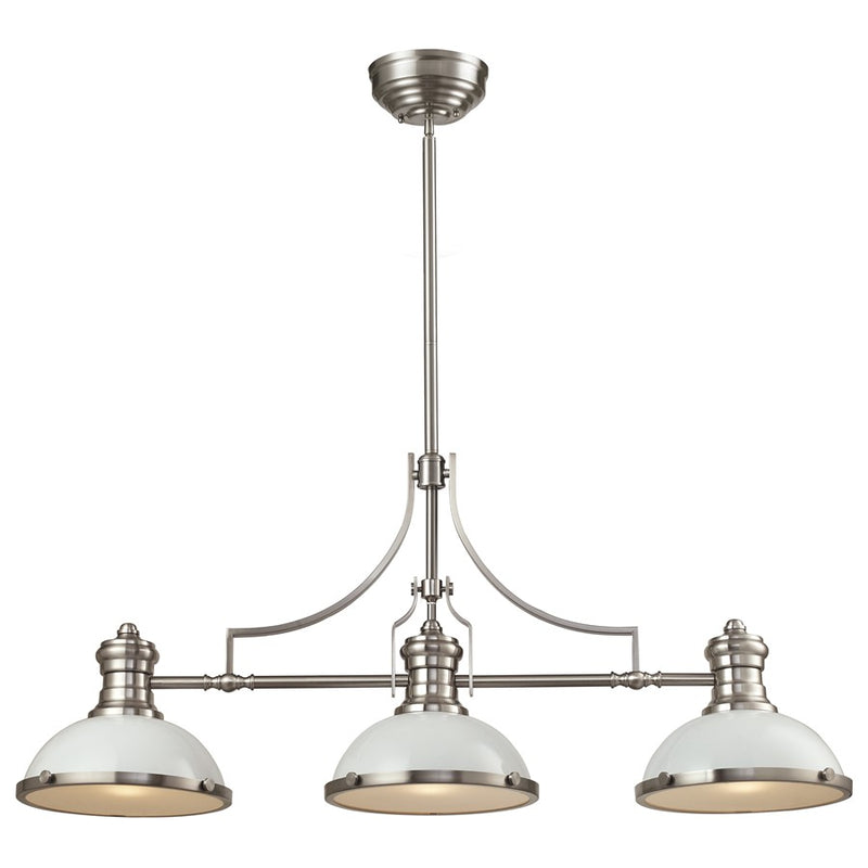 Atlas Lighting Chadwick 47in 3-Light Chandelier | Transitional Satin Nickel and White Metal | Kitchen Island & Dining Room | Model CL11009-NK2