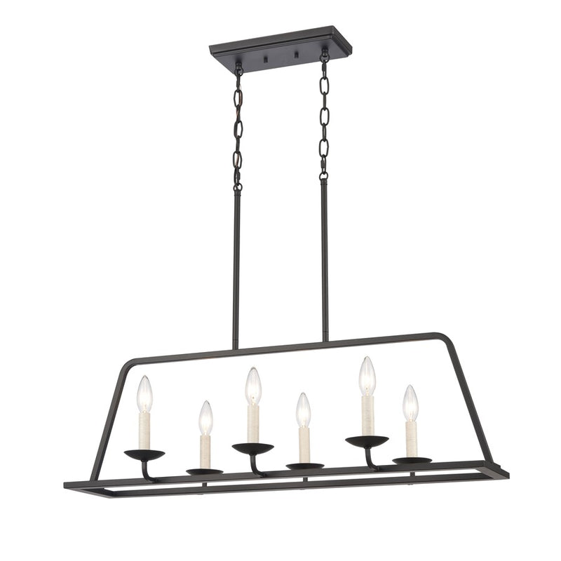 Atlas Lighting Ellisville 34in 6-Light Chandelier | Transitional Matte Black and Antique White Metal | Dining Room & Living Room | Model CL11013-BK