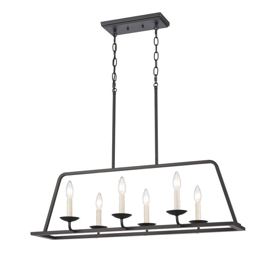 Atlas Lighting Ellisville 34'' Wide 6Lt Chandelier, Matte Black
