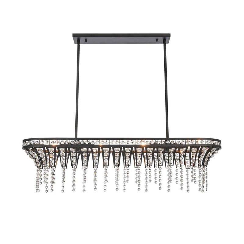 Atlas Lighting Fantania 36in 4-Light Linear Chandelier | Traditional Matte Black and Clear Crystal | Dining Room & Living Room | Model CL11015-BK
