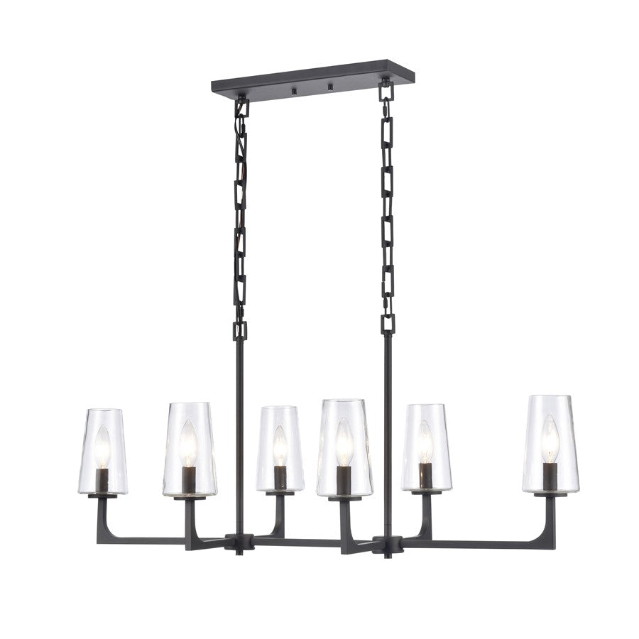 Atlas Lighting Fitzroy 36'' Wide 6Lt Linear Chandelier, Black/Clear