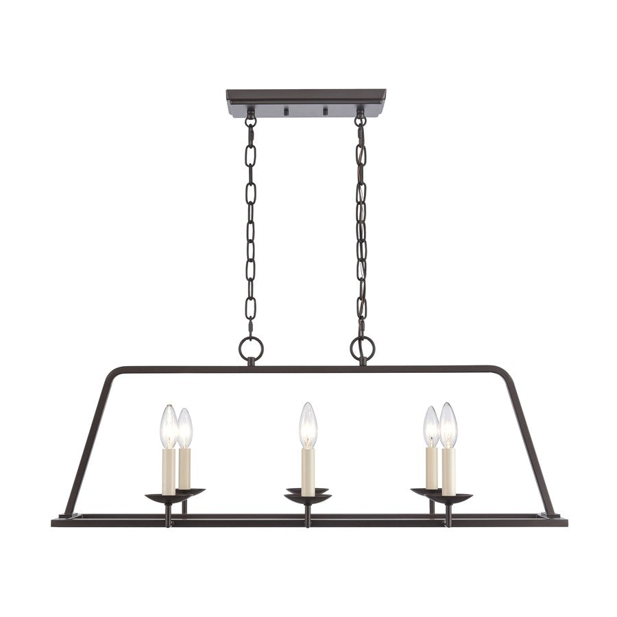 Atlas Lighting Joanie 34'' Wide 6Lt Linear Chandelier, Old Bronze