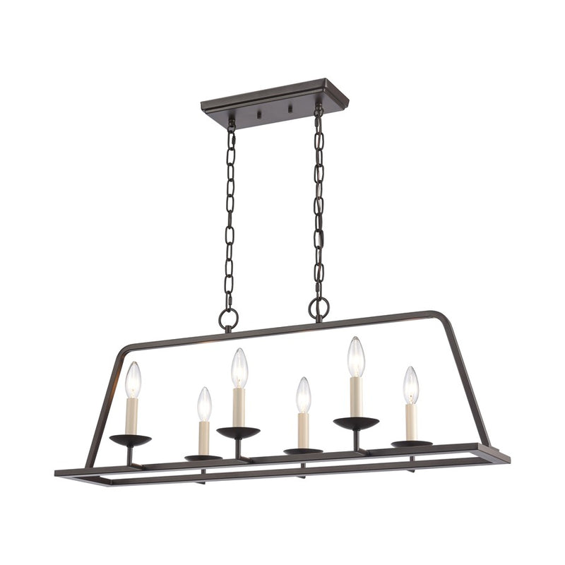Atlas Lighting Joanie 34'' Wide 6Lt Linear Chandelier, Old Bronze