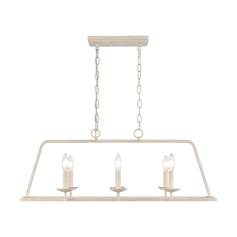 Atlas Lighting Joanie 34in 6-Light Linear Chandelier | Transitional Antique White Metal | Kitchen Island & Dining Room | Model CL11018-WH