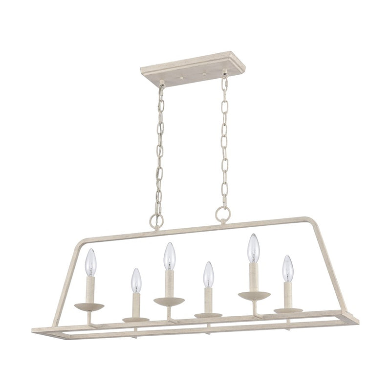 Atlas Lighting Joanie 34in 6-Light Linear Chandelier | Transitional Antique White Metal | Kitchen Island & Dining Room | Model CL11018-WH