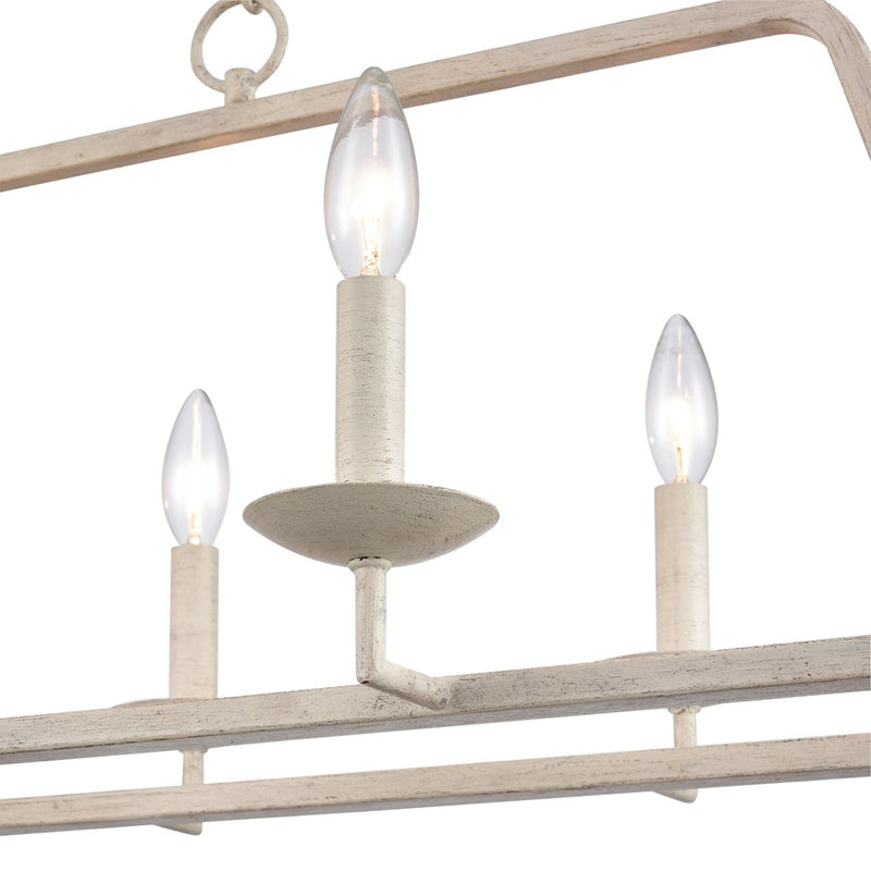 Atlas Lighting Joanie 34in 6-Light Linear Chandelier | Transitional Antique White Metal | Kitchen Island & Dining Room | Model CL11018-WH
