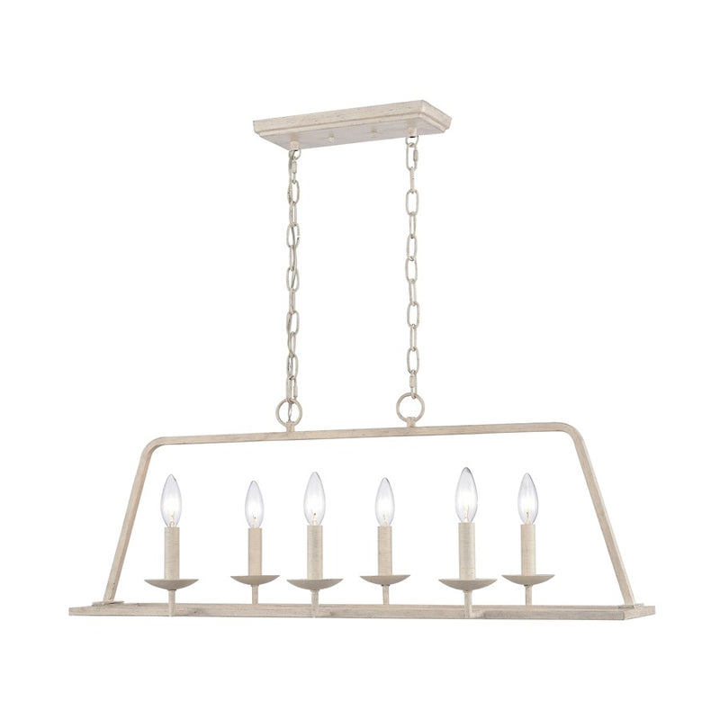 Atlas Lighting Joanie 34in 6-Light Linear Chandelier | Transitional Antique White Metal | Kitchen Island & Dining Room | Model CL11018-WH