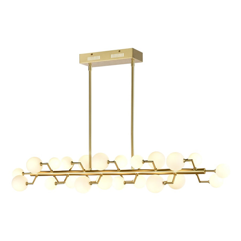 Atlas Lighting Keir 43in 22-Light Linear Chandelier | Modern Brass and White Glass | Kitchen Island & Dining Room | Model CL11019-BS